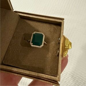 Effy green onyx ring, 14 k with diamonds